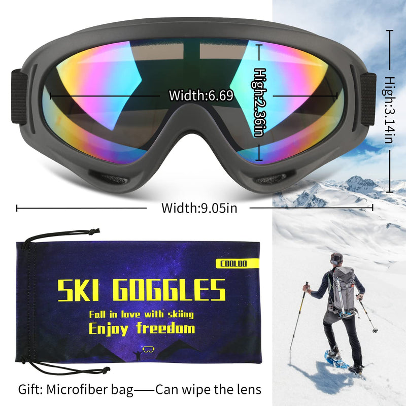 [Australia - AusPower] - COOLOO Ski Goggles, Motorcycle Goggles, Snowboard Goggles for Men Women Kids - UV Protection Foam Anti-Scratch Dustproof 01.multicolor/Gray 