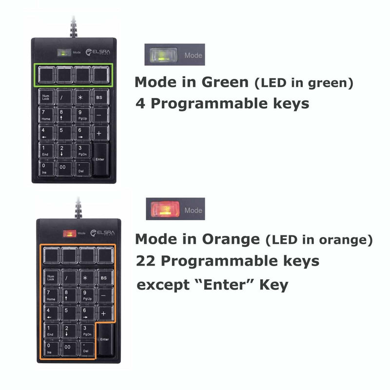 [Australia - AusPower] - ELSRA USB Wired Programming Numeric Keypad ControlPad Black PK-2068(23 Key, 2-Level programmable, 2 USB Hub) for Windows 