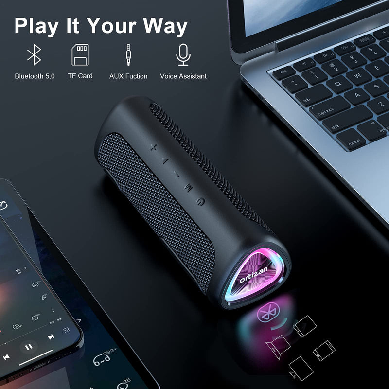 [Australia - AusPower] - Ortizan Bluetooth Speaker, IPX7 Waterproof Portable Bluetooth Speaker with LED Lights, Outdoor Wireless Speaker 24W Loud Stereo Sound, Hi-Fi Sound & Extra Bass, 30H Playtime, Dual Pairing for iPhone 