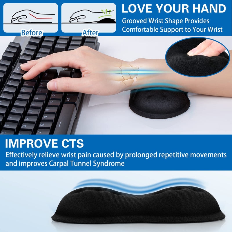 [Australia - AusPower] - Mouse Wrist Rest, Canjoy【2 Pack】 Wrist Rest Pad Memory Foam Mouse Wrist Support Cushion, Superfine Fibre Soft Ergonomic Hand Rest Support for Computer, Laptop, Mac, Gaming or Office Black-Large 