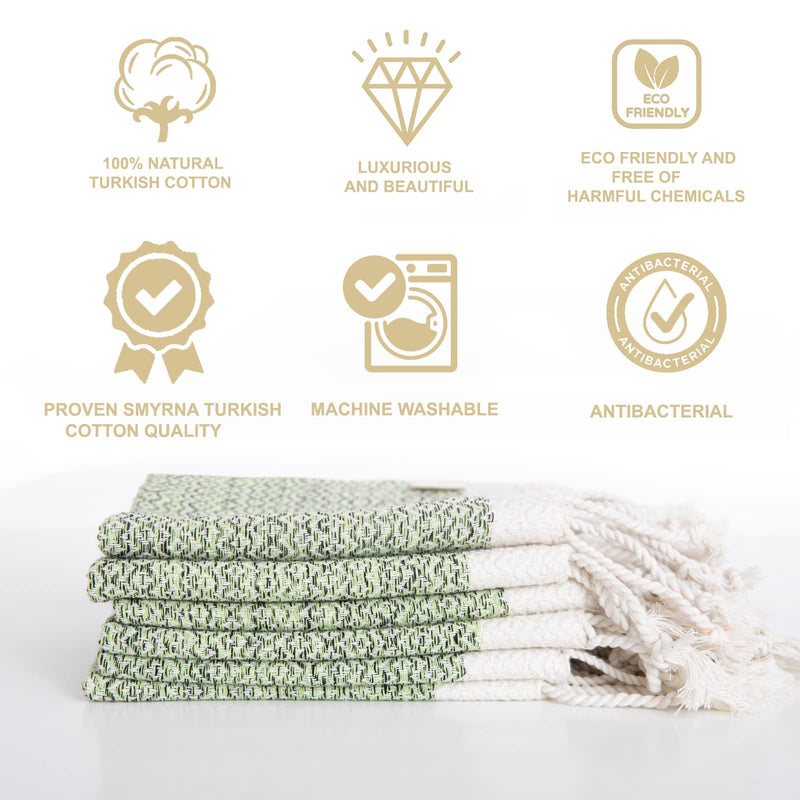 [Australia - AusPower] - Smyrna Original Turkish Cloth Napkins Set of 6 | 100% Cotton, 18 x 18 Inches | Decorative Boho Table Napkins for Dining Table | Versatile Cloth Napkin for Dinner, Wedding and Parties (Pistachio) 18"x18" (Set of 6) Pistachio 