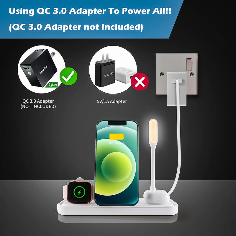 [Australia - AusPower] - 4 in 1 Wireless Charger Stand,Fast Wireless Charging Station Dock for Apple Products,iWatch SE/6/5/4/3/2,AirPods Pro/2,iPhone 13,13Pro,13Pro Max,12,12 Pro Max,11,11 Pro,XR,XS,X,8,8 Plus White 