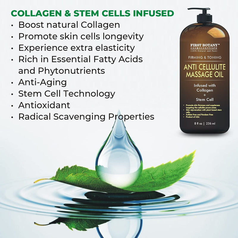 [Australia - AusPower] - Anti Cellulite Massage Oil - Infused w/ Collagen & Stem Cell - 100% Natural Massage Lotion & Cellulite cream, Remover & Massager - Helps Skin Tightening & Stretch Mark treatment for Women & Men - 8 oz 