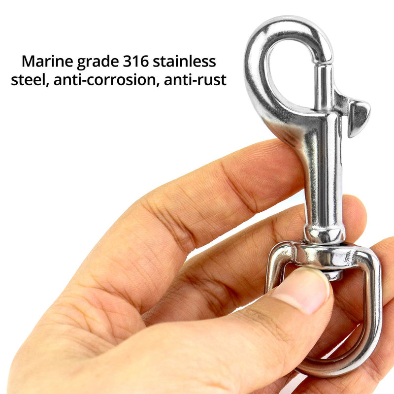 [Australia - AusPower] - QWORK 3-1/2"Swivel Eye Bolt Snap Hook, 2Pcs, 316 Stainless Steel Single Ended Trigger Snap Clips for Diving/Pet Leash/Key Chain/Flag/Clothes Line 