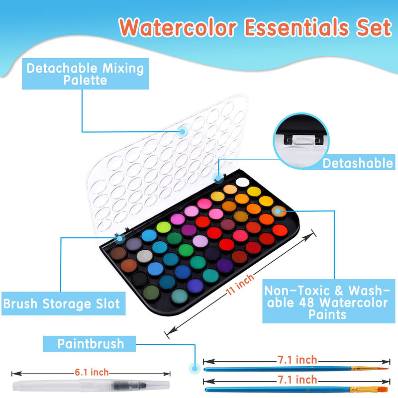 [Australia - AusPower] - Watercolor Paint Set, 48 Colors Non-toxic Watercolor Paint with a Brush Refillable a Water Brush Pen and Palette, Washable Water Color Paints Sets for Kids Adults Artists Children Students Beginner 