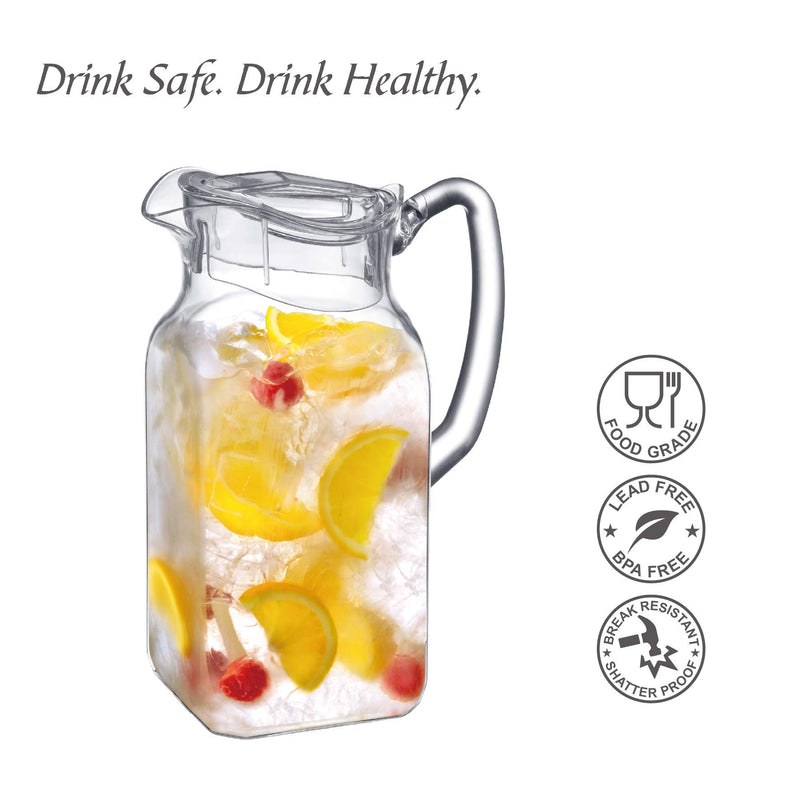[Australia - AusPower] - Amazing Abby - Quadly - Acrylic Pitcher (64 oz), Clear Plastic Water Pitcher with Lid, BPA-Free and Shatter-Proof, Great for Iced Tea, Sangria, Lemonade, Juice, and More Quadly (64 oz) 