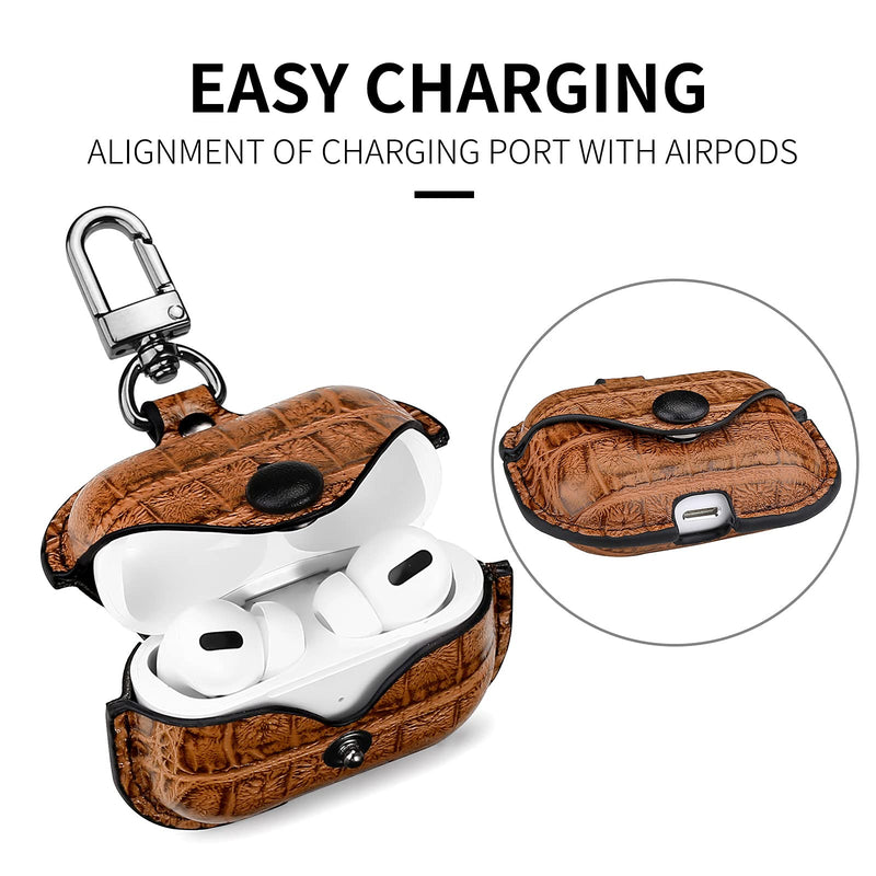[Australia - AusPower] - MODOS LOGICOS Charging Case Cover for Apple Air Pods Pro, Leather Case with Secure Snap-Fastener Compatible with Apple AirPods Pro 1st (2019) / AirPods Pro 2nd (2022) Charging Case (Cro Brown) Cro-Brown 