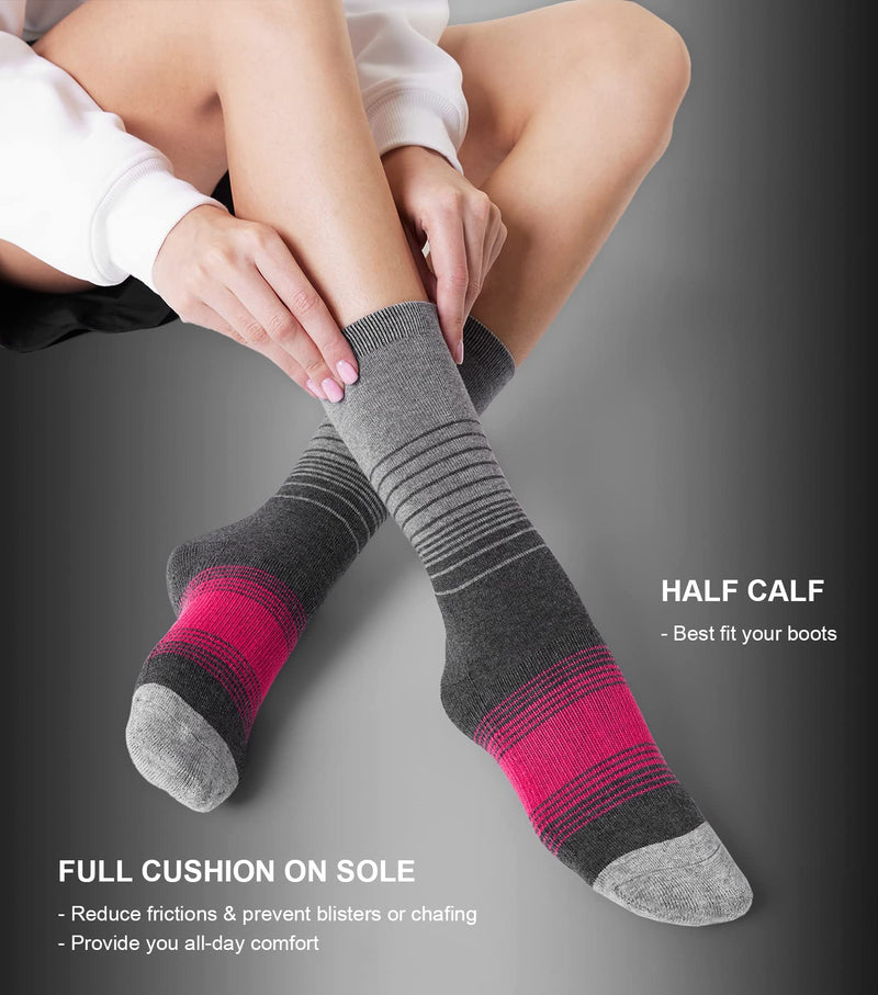 [Australia - AusPower] - Fitrell 4 Pack Women's Merino Wool Hiking Socks Cushioned Warm Winter Thermal Walking Crew Boot Socks Black*2 + Rose Red*2 Small 