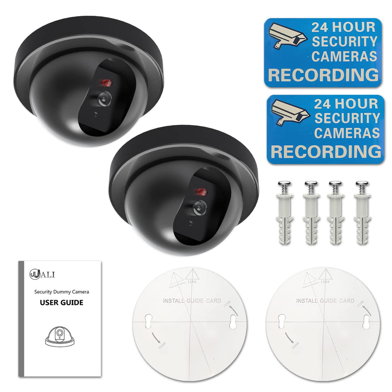 [Australia - AusPower] - WALI Dummy Fake Security CCTV Dome Camera with Flashing Red LED Light with Security Alert Sticker Decals (SD-2), 2 Packs, Black 