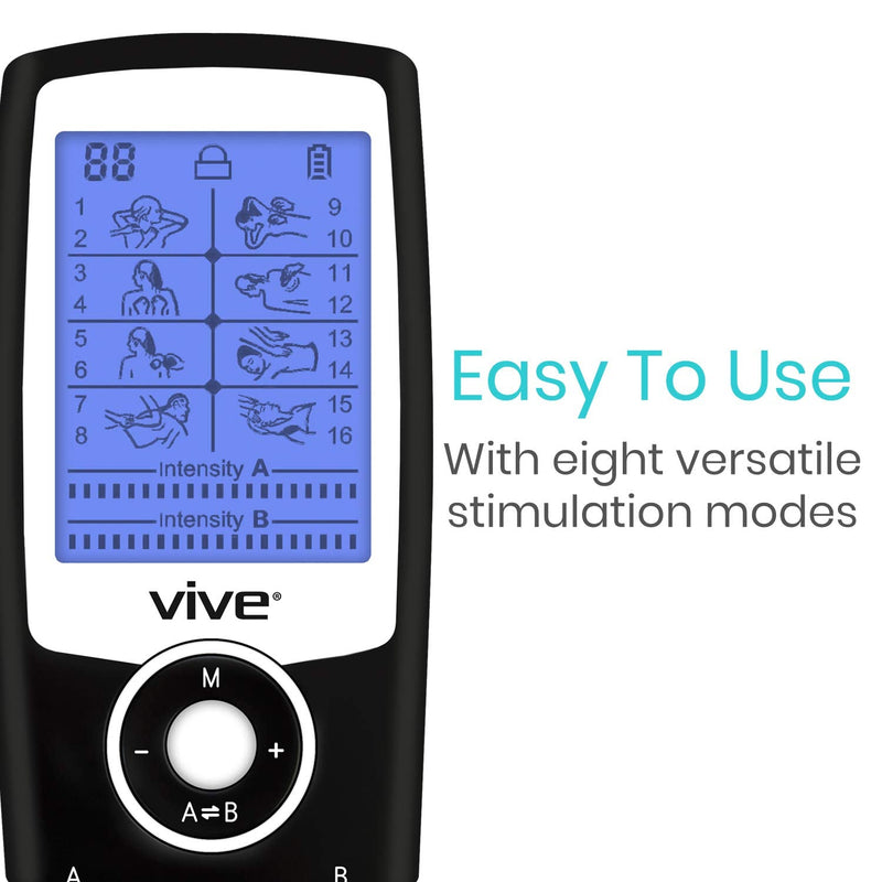 [Australia - AusPower] - Vive Tens Unit Muscle Stimulator- Stim Machine with Self Sticking Electrodes Pads, Massager for Upper & Lower Back, Sciatica, Neck Pain Relief, Electric Shock Therapy for Muscles & Pain Management 