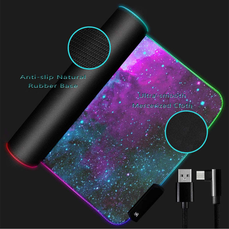 [Australia - AusPower] - Large RGB Gaming Mouse Pad,Galaxy Nebula Space Oversized Glowing Led Extended Mousepad,10 Lighting Modes,Non-Slip Rubber Base Computer Keyboard Mousepads Mat,31.5 x 11.8 inch Mouse Pads-3 