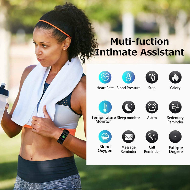 [Australia - AusPower] - Fitness Tracker with Heart Rate Blood Pressure Blood Oxygen Sleep & Temperature Monitor Activity Tracker Smart Watch Pedometer for Kids Man Women 