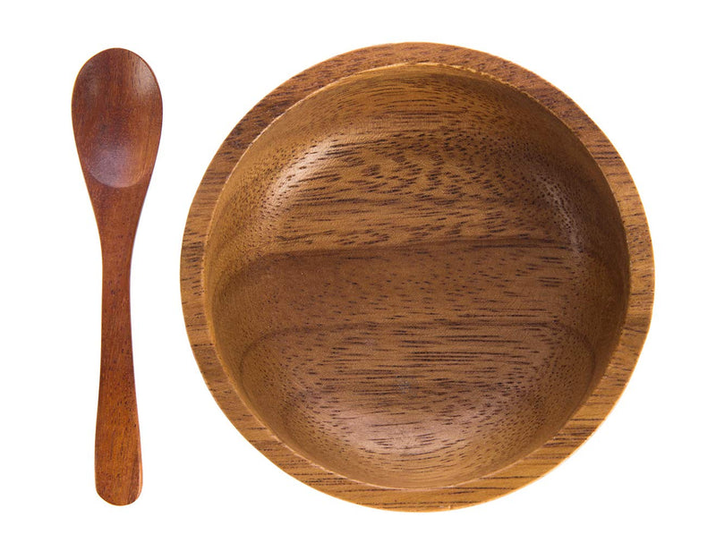 [Australia - AusPower] - BestySuperStore 3.75" mini Acacia Wood Bowl in small size for Condiments, Dip Sauce, Nuts, Candy, Fruits, Appetizer, and Snacks, Dia 3.75"x 1.5 H - Set of 4 (FREE 4 Wood Spoons) 