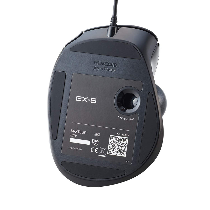 [Australia - AusPower] - ELECOM EX-G Trackball Mouse, Wired, Thumb Control, Sculpted Ergonomic Design, 6-Button Function with Smooth Tracking, Ergonomic Design, Optical Gaming Sensor, Windows11, macOS (M-XT3URBK) Black Ball 