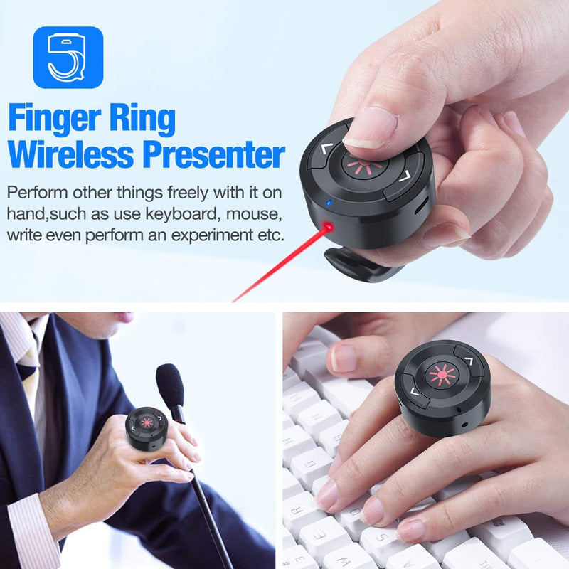 [Australia - AusPower] - DinoFire Wireless Presenter Remote Finger Ring USB Rechargeable Presentation Clicker Presentation Remote Powerpoint Clicker PPT Clicker with Slide Advancer RF 2.4Ghz for Mac/Laptop/Computer 