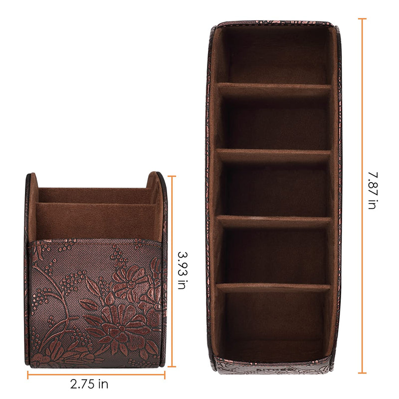[Australia - AusPower] - SITHON Remote Control Holder with 5 Compartments - PU Leather Remote Caddy Desktop Organizer Store TV, DVD, Blu-Ray, Media Player, Heater Controllers, Antique Small 