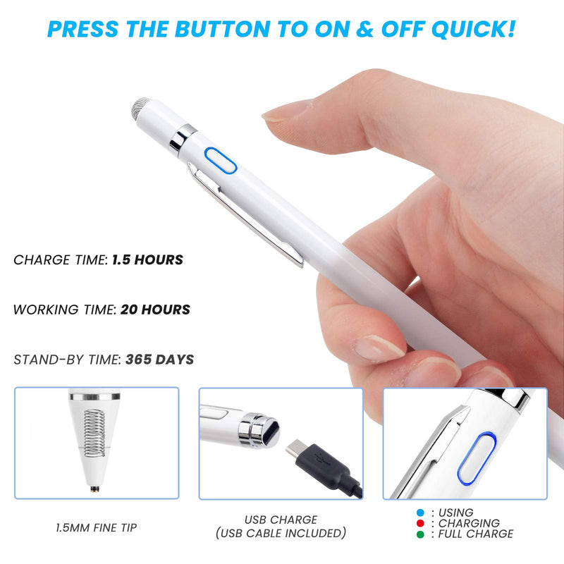 [Australia - AusPower] - Pencil for Lenovo 2 in 1 Chromebook, EDIVIA Digital Pencil with 1.5mm Ultra Fine Tip Pen for Lenovo C330 Chromebook Stylus, White 