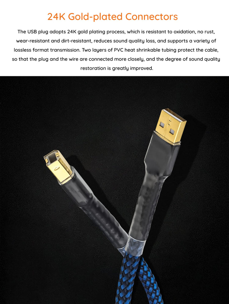 [Australia - AusPower] - Viborg HiFi USB 2.0 Printer Cable DAC A-B OCC Digital AB Audio A to B Scanner Cord A-Male to B-Male (1M) 3.3FT/1M Blue 