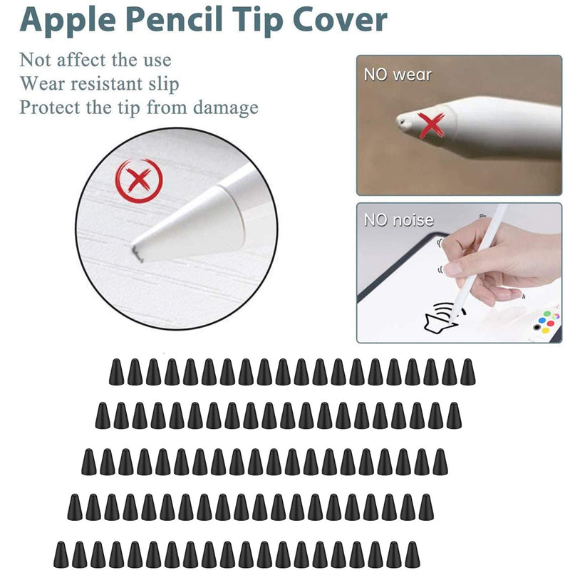 [Australia - AusPower] - for Apple Pencil Tips, 100 Pack Watruer Thin Protective Case Noiseless Drawing, Silicone Nibs Cover Replacement for 1st & 2nd Gen, Writing Anti-Slip Protective Case for Apple iPad Pencil - Black 