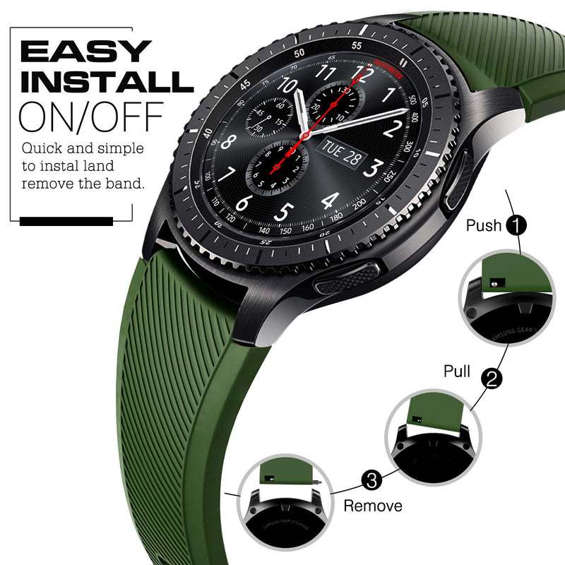 [Australia - AusPower] - TiMOVO Band Compatible for Samsung Gear S3 Frontier/Galaxy Watch 46mm, Soft Silicone Strap with Watch Lug Fit Samsung Gear S3 Frontier/S3 Classic/Moto 360 2nd Gen 46mm Smart Watch - Army Green 1 PACK 