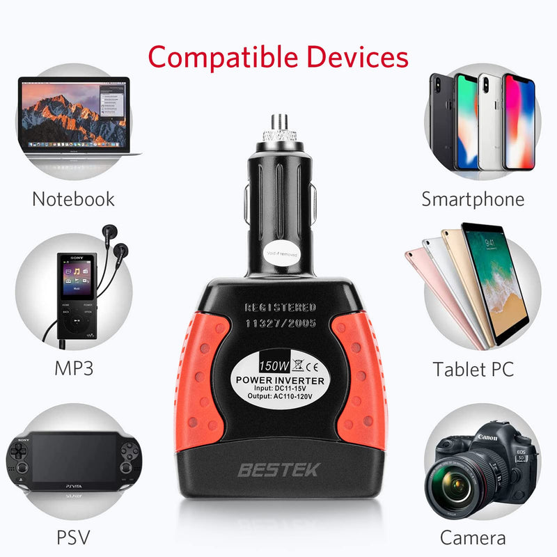 [Australia - AusPower] - BESTEK 150W Power Inverter 12V to 110V Voltage Converter Car Charger Power Adapter with 3.1A Dual USB Charging Ports 