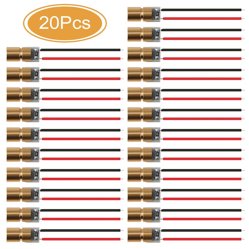 [Australia - AusPower] - MakerFocus 20pcs 5V 650nm 5mW Red Dot Laser Head Red Laser Diode Laser Tube with Leads Head Outer Diameter 6mm 
