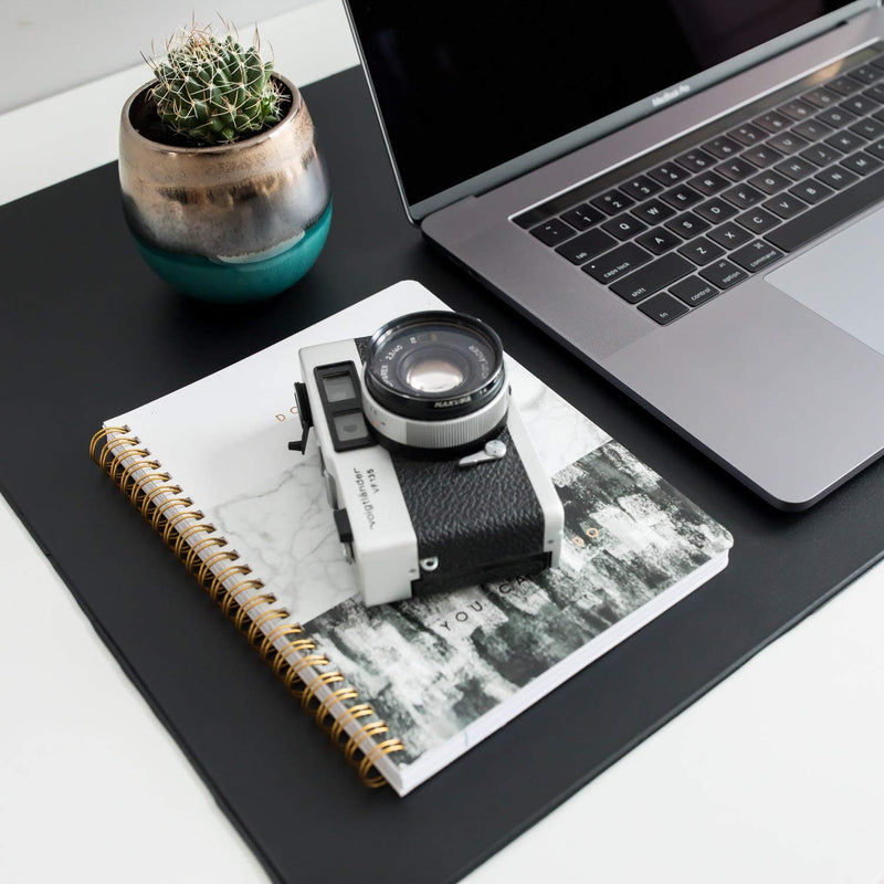 [Australia - AusPower] - ZBRANDS // Leather Smooth Desk Mat Pad Blotter Protector 24" x 17", Midnight Black, Extended Non-Slip Rectangular, Laptop Keyboard Mouse Pad 24" x 17" 