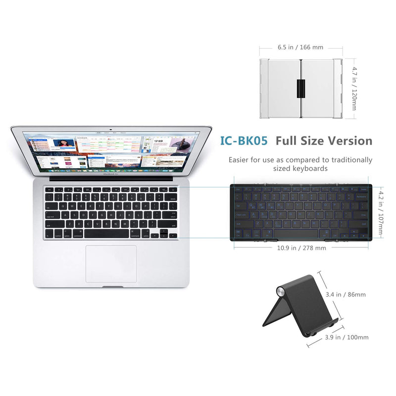 [Australia - AusPower] - iClever BK05 Bluetooth Keyboard with 3-Color Backlight, Bluetooth 5.1 Multi-Device Foldable Keyboard with Aluminum Alloy Base for iOS Windows Android Tablets, Smartphones, Laptops, PC and More 
