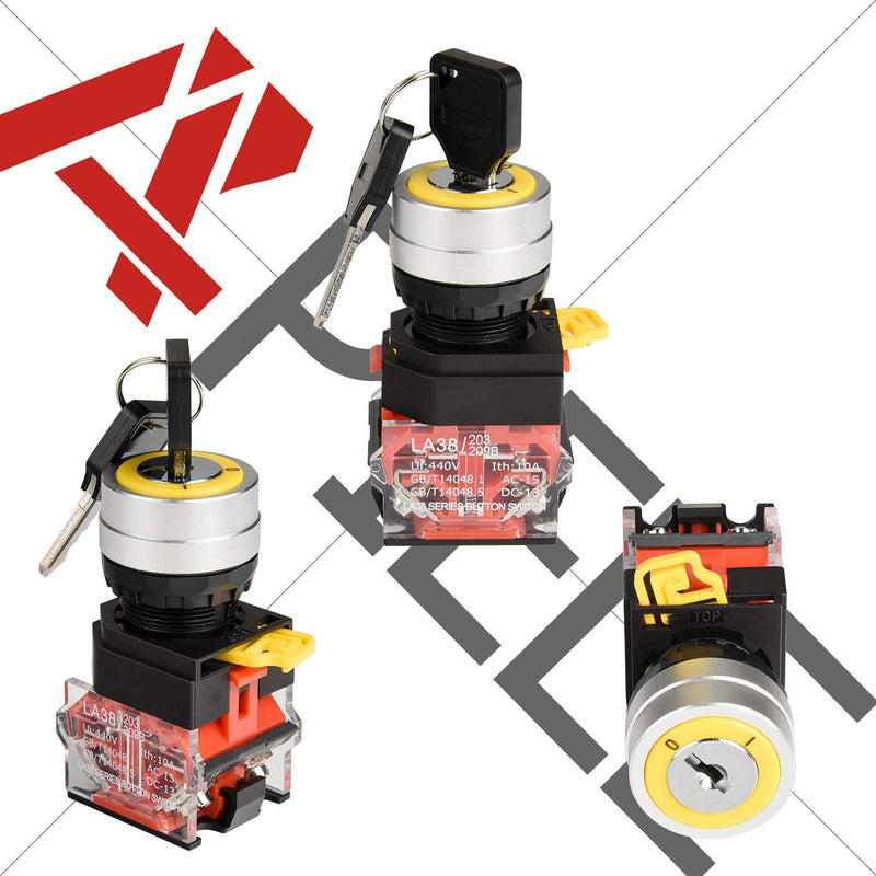 [Australia - AusPower] - APIELE 22mm Key Switch 440V 10A 1NO1NC Maintained (2 Position, Latching) 2 Position Latching Type 