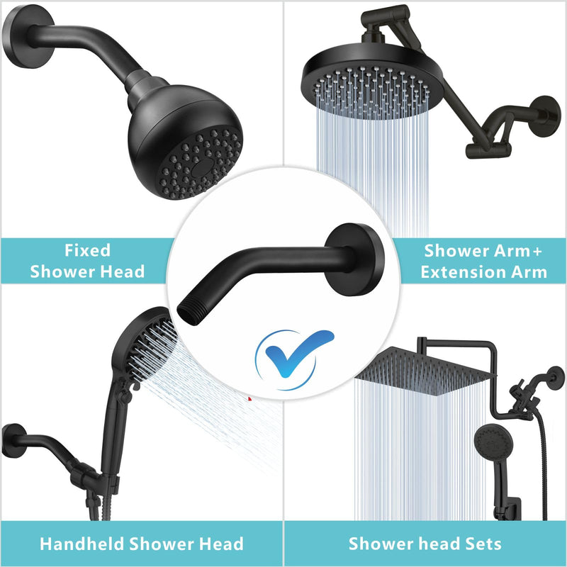 [Australia - AusPower] - Nuodan Shower Arm with Flange, 8 Inches Wall Mount Replacement Shower Head Arm For Fixed Shower Head and Handheld Showerhead, Matte Black 8 Inch 