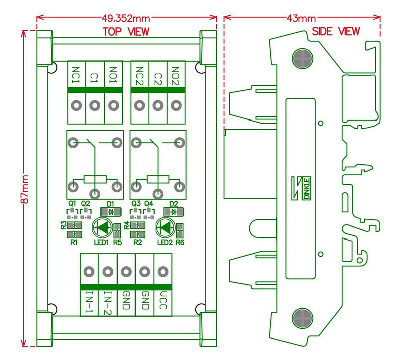 [Australia - AusPower] - Electronics-Salon DIN Rail Mount 2 SPDT 10Amp Power Relay Interface Module, DC 24V Version. 
