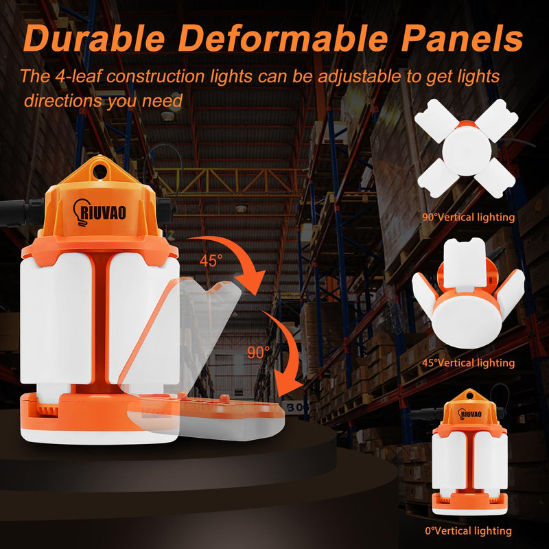 [Australia - AusPower] - 60w LED Temporary Work Light,9000Lm 5000K Super Bright Construction Lights 4 Adjustable Light Panels,Led Work Light IP67 Dust Waterproof with Hook Portable Linkable for Job Site Garage Lighting 