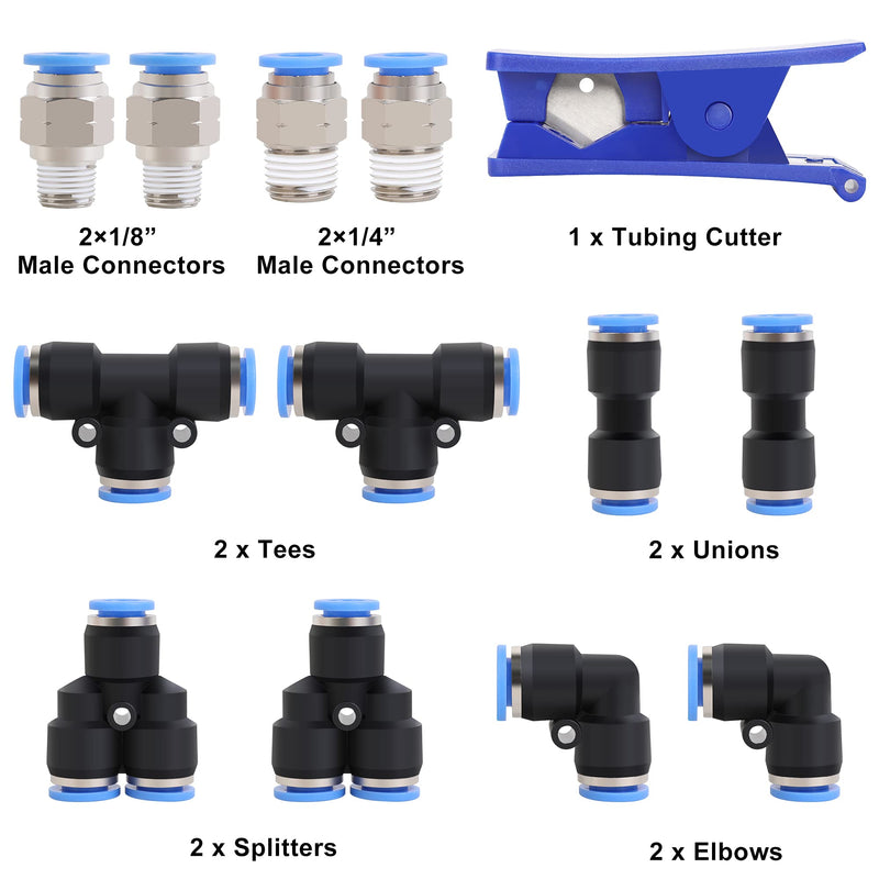 [Australia - AusPower] - Hromee Air Line Tubing Kit, 5/16 Inch (7.937MM) OD x 32.8 Feet Polyurethane PU Tube and Push to Connect Fittings, 14 PCS Compressed Pipe and Accessories Kit Polyurethane (PU) 