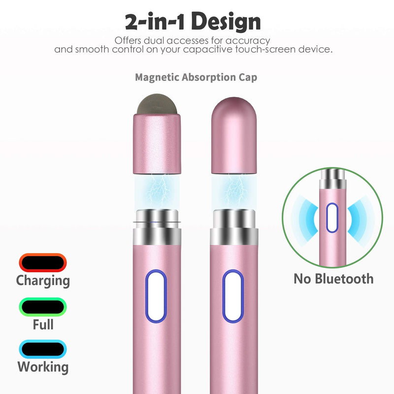 [Australia - AusPower] - Active Stylus Digital Pen for Touch Screens with 2 Replaceable Magnetic Pen Caps, Support iOS & Android Smartphone Tablet Pink 
