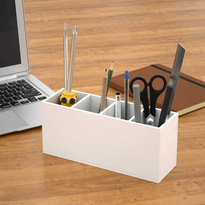 [Australia - AusPower] - NIUBEE Acrylic Pen Holder 4 Compartments, White Pencil Organizer Cup for Countertop Desk Accessory Storage (White) 4 Cube 