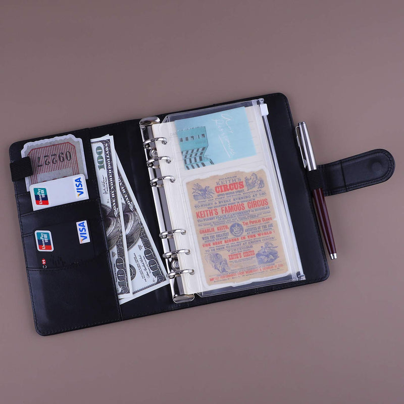 [Australia - AusPower] - Antner A6 PU Leather Notebook Binder Refillable 6 Ring Budget Binder for A6 Filler Paper, Loose Leaf Personal Planner Binder Cover with Magnetic Buckle Closure, Black 