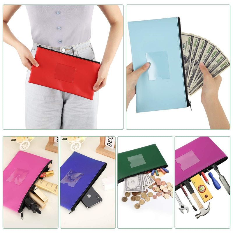 [Australia - AusPower] - Sinzip 4 Pack Bank Deposit Money Bag, Heavy Duty Leatherette Security Zipper Wallet with Clear Window, Pencil Pouch, Coin Bag, Cash Bag, Tool Pouch, Assorted Colors (4 Pack) 