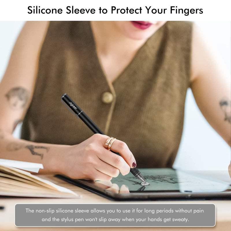 [Australia - AusPower] - digiroot Universal Stylus,[2-in-1] Disc Stylus Pen Touch Screen Pens for All Touch Screens Cell phones, iPad, Tablets, Laptops with 9 Replacement Tips(6 Discs, 3 Fiber Tips Included) - (Black) Black 