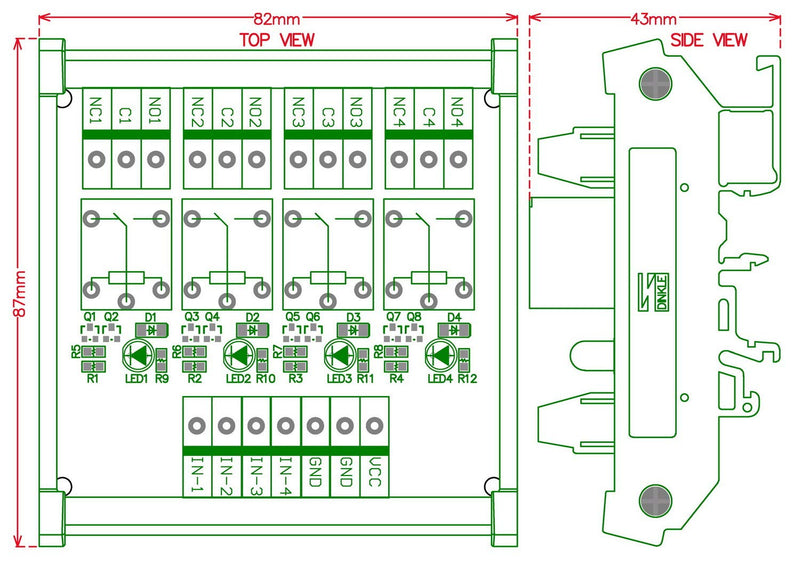 [Australia - AusPower] - Electronics-Salon DIN Rail Mount 4 SPDT 10Amp Power Relay Interface Module, DC 24V Version. 