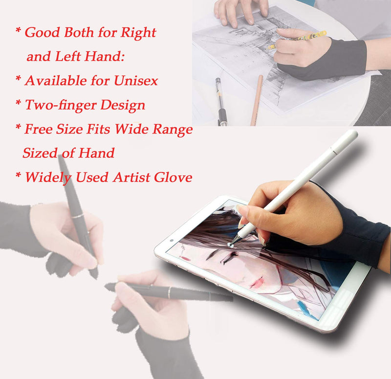 [Australia - AusPower] - Drawing Tablet Artist Two-Finger Graphics Tablet Glove Reinforced Three-Layer Resistant Mistouch Glove (Free Size, Fit Both Hand) 