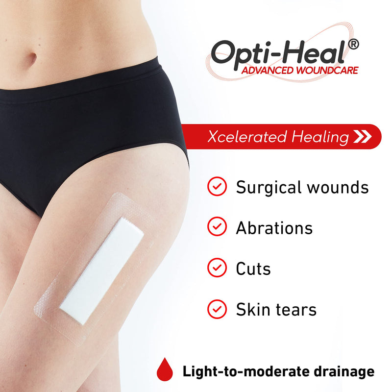 [Australia - AusPower] - Neo G Opti-Heal Silicone Surgical Dressing – Sterile Adhesive Bandages for Surgical Wounds, Cuts, Abrasions - Absorbent Barrier Island Dressing 4x8 - Waterproof Bandages Post Surgical- 2 Pack 