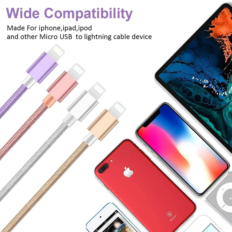 [Australia - AusPower] - iPhone Charger Apple Mfi Certified (10ft 6ft 6ft 3ft)4 Pack iPhone Charging Lightning Cables(Purple Silver Pink Gold) Nylon Long Chargers Cord Compatible iPhone 12 13 Pro Max 11 XS XR SE 8 7 Plus 5s Multicolored 