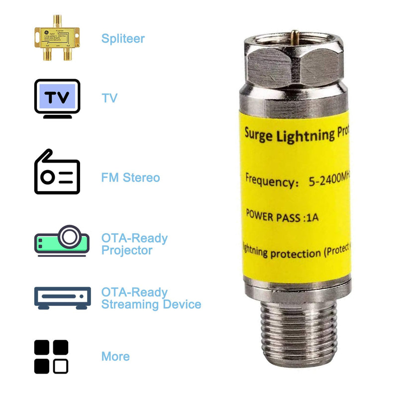 [Australia - AusPower] - Coaxial Surge Lightning Protector for Cable TV,Surge Protector for TV Antenna and Satellite in-Line 75 ohm 5-2400MHz. 