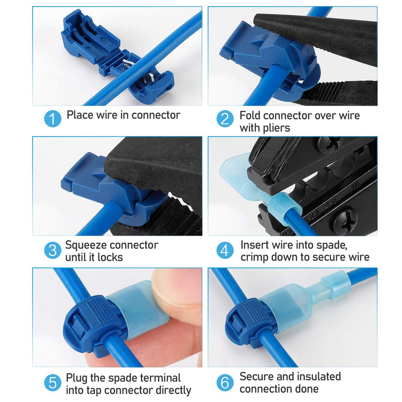 [Australia - AusPower] - TICONN 240PCS T-Tap Wire Connectors, Self-Stripping Quick Splice Electrical Wire Terminals, Insulated Male Quick Disconnect Spade Terminals Assortment Kit with Storage Case (240) 240 