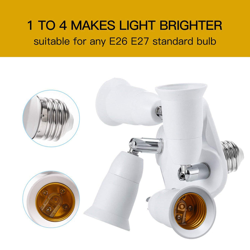 [Australia - AusPower] - JACKYLED 4 in 1 Light Socket Splitter E26 E27 Adapter Converter for Standard LED Bulbs 360 Degrees Adjustable 180 Degree Bendable Max Watt 240W 