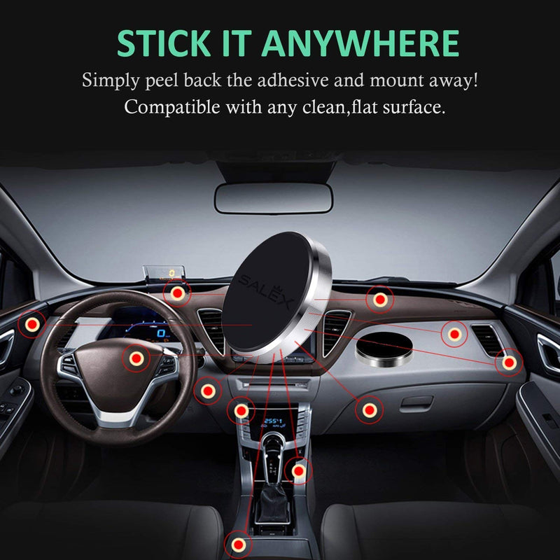 [Australia - AusPower] - SALEX Black Magnetic Mounts Set. Pack of 2 Flat Cell Phone Holders for Car Dashboard, Wall, Windshield, Mirror, Table. Stick-On Universal Kit Compatible with GPS, Tablets and Smartphones up to 9.7". 2 Pack 