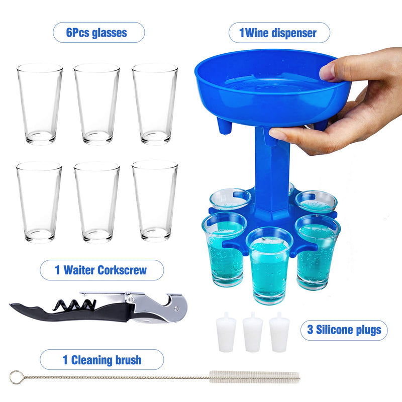 [Australia - AusPower] - 6 Shot Glass Dispenser and Holder -Dispenser For Filling Liquids, Shots Dispenser, Multiple 6 Shot Dispenser, Bar Shot Dispenser, Cocktail Dispenser, Suitable for parties (Blue) 
