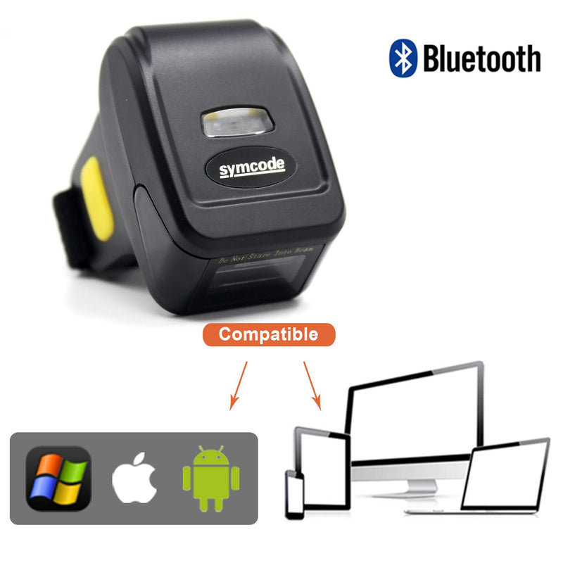 [Australia - AusPower] - Bluetooth Wireless Ring Barcode Scanner, Symcode 1D Compatible with Bluetooth Function & 2.4GHz Wireless & Wired Connection, Portable Wearable Mini Finger Bar Code Reader 