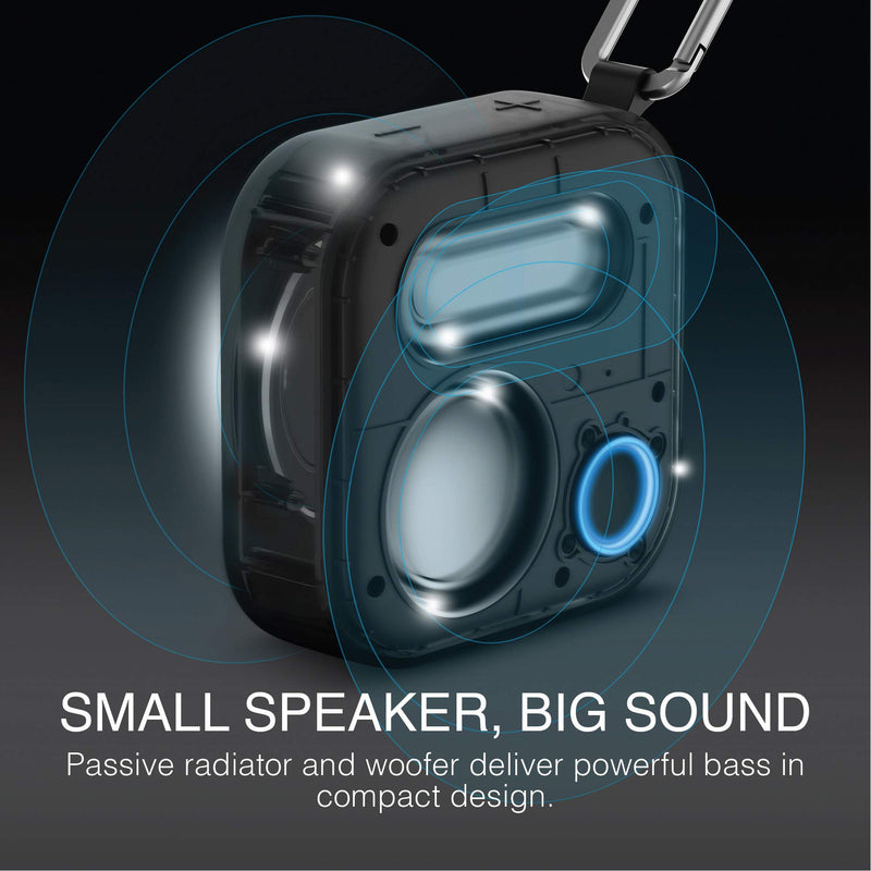 [Australia - AusPower] - Brookstone Big Blue Go Compact Wireless Bluetooth Speaker, Dustproof, IPX7 Water Resistant, Indoor/Outdoor, Deep Bass, 10HR Play-Time, Touch-and-Link, Portable Carabiner Clip, Built-in Mic Single 