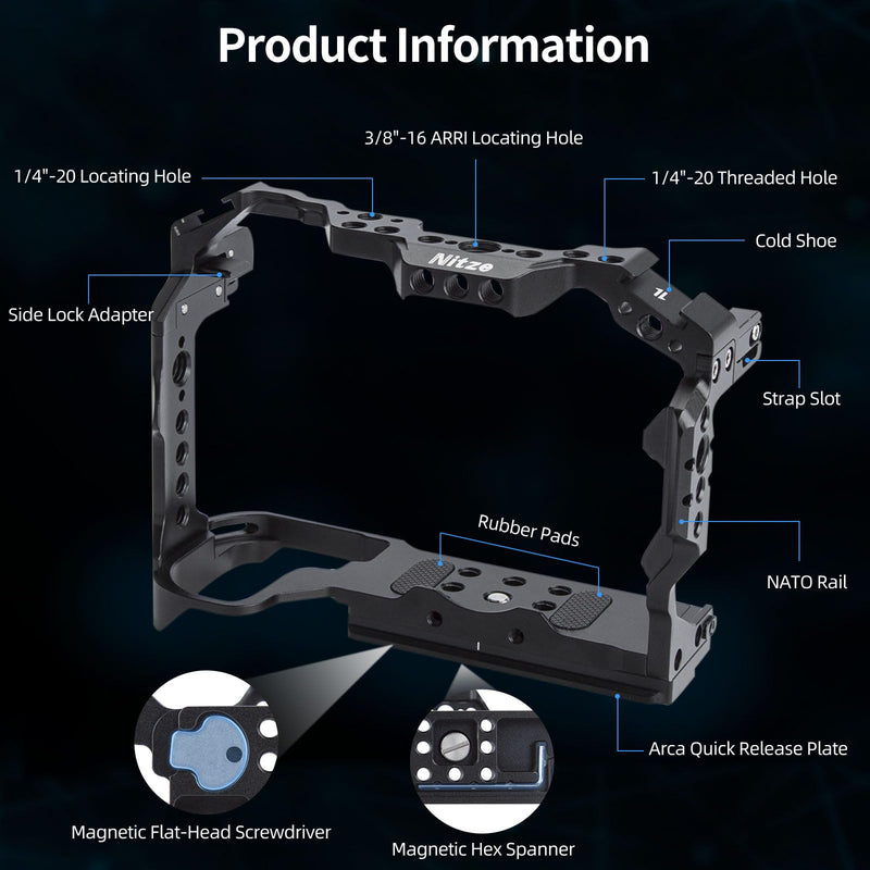 [Australia - AusPower] - Nitze R6 II Cage for Canon R6 Mark II/ R5C/ R5/ R6 Camera with Built-in Cold Shoes, NATO Rail and Arca Quick Release Plate - T-C04A T-C04A Camera Cage 